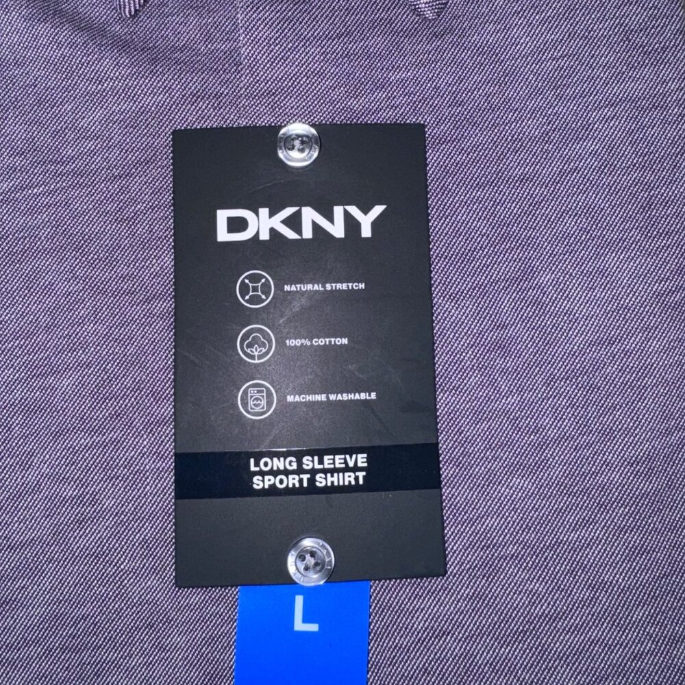 DKNY Mens Long Sleeve Shirt Large Plum Cotton Natural Stretch Button Work Office - Picture 3 of 4